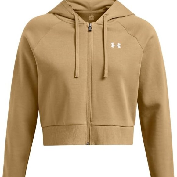 Under Armour Women's Rival Fleece Cropped Full Zip Camel/White Size XL - Picture 2 of 5